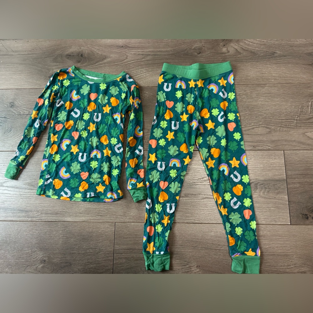 Little Sleepies Green Shamrock & Rainbow Print Kids Pajama Set
